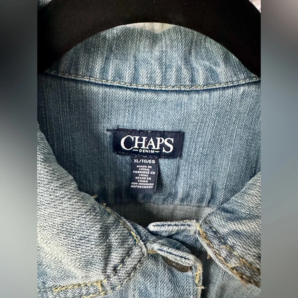 Chaps Mixed Media Denim Jacket Gray Terry Sleeves Size L